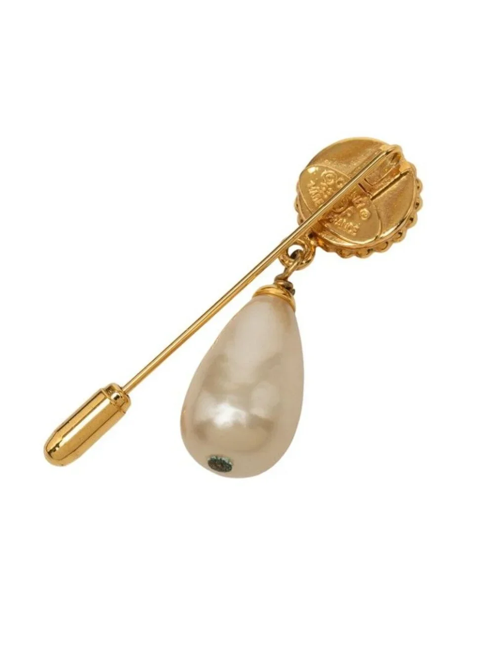 Chanel Clover Motif Pin Brooch Gold Black Plated Faux Pearl